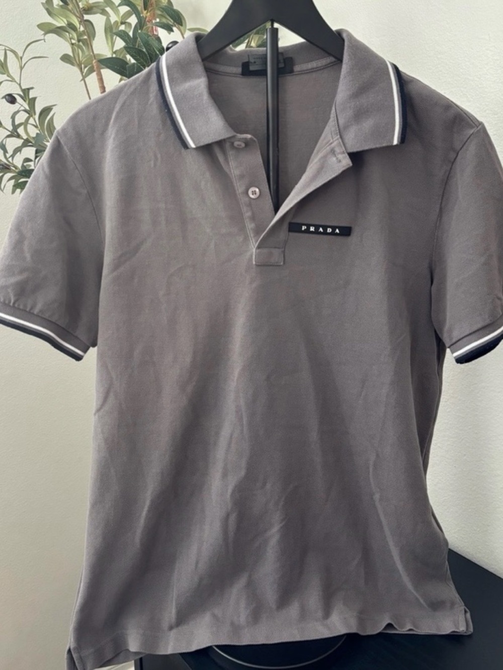 Prada Gray Polo Shirt with White & Black Trim
